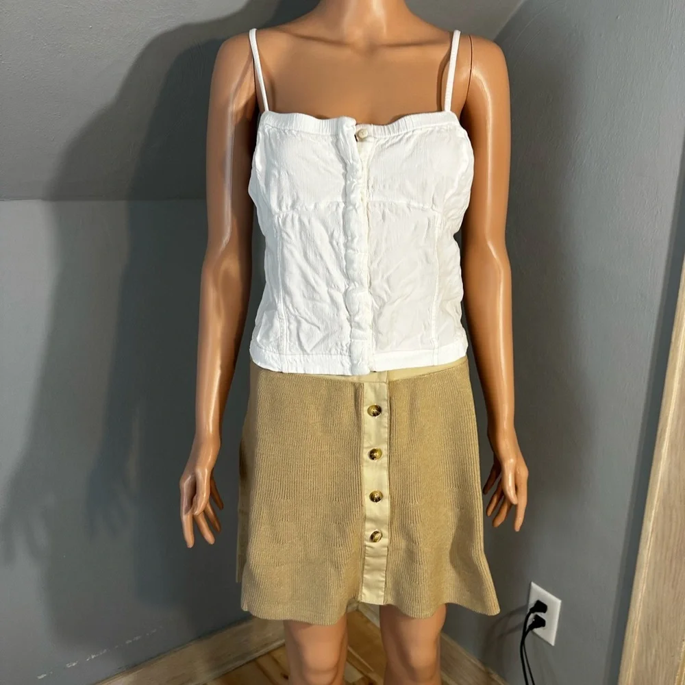 Free People White Button Front Cami Tank Top Women’s Size Large EUC